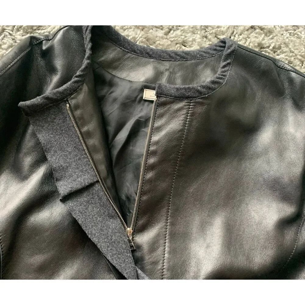 NEW NWT NINA RICCI Black Lamb Leather Zip Ruffle Crop Coat Jacket sz 42 M $3990 - Picture 11 of 13